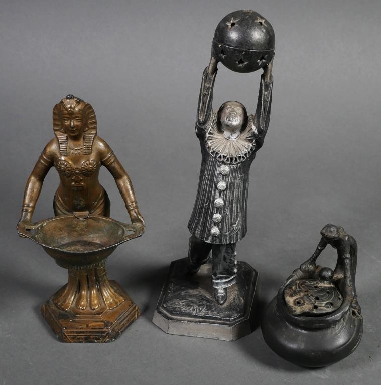(3) ART DECO CAST METAL INCENSE