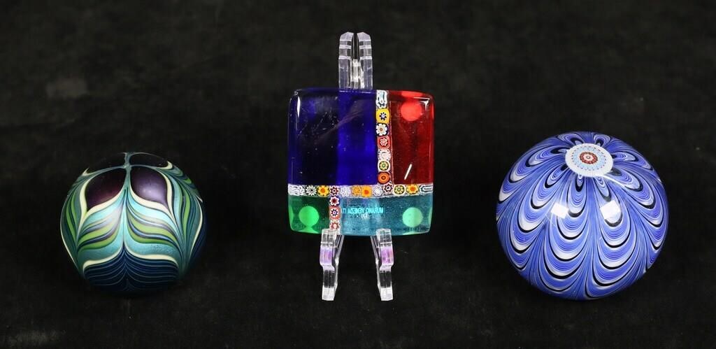 3 ART GLASS PAPERWEIGHTS ORIENT &