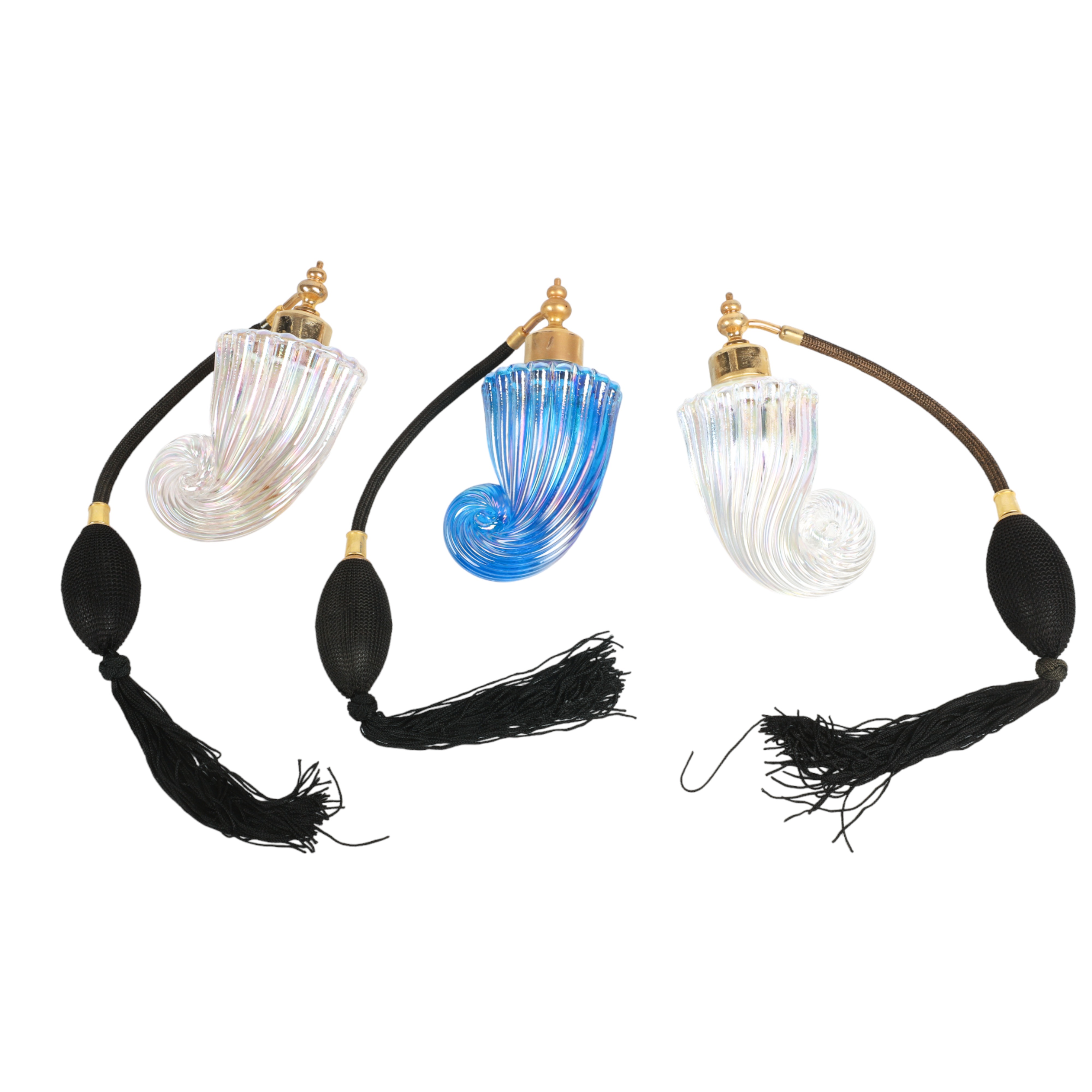 (3) Art glass perfume atomizers,