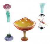 (3) ART GLASS VASES & TOWER, F