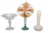 (3) Art glass vases and compot