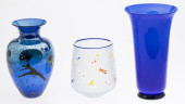 3 ART GLASS VASES INCLUDING EL
