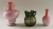 3 ART GLASS VASES SATIN GLASS