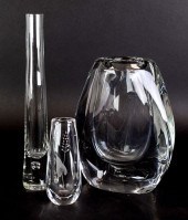 3 ART GLASS VASESSigned Krista