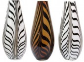(3) ART GLASS ZEBRA VASES, STY