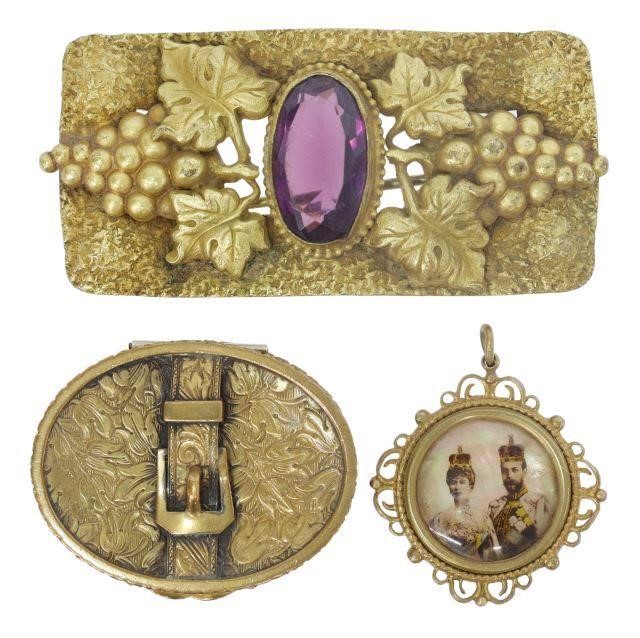 (3) ART NOUVEAU BROOCH, LAMPL BOX &