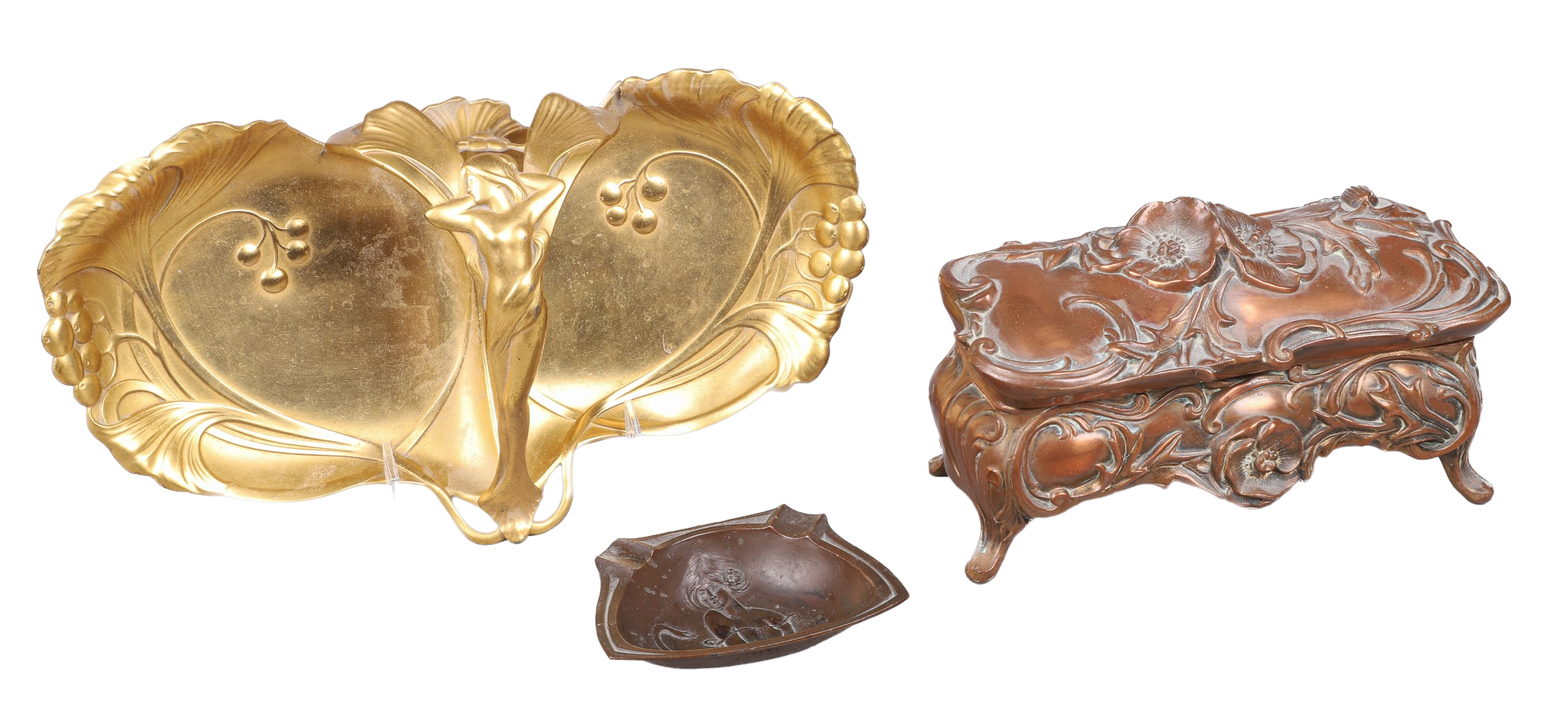 (3) Art Nouveau dresser box, tray