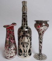 3 ART NOUVEAU SILVER OVERLAY &