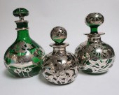 3 ART NOUVEAU STERLING & GLASS