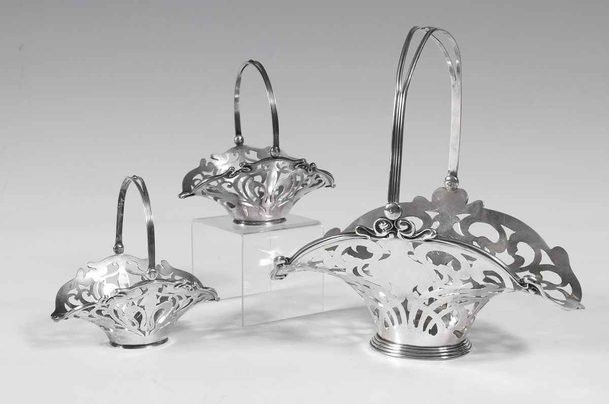 3 ART NOUVEAU STERLING BASKETS: 3