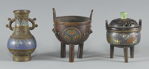 3 ASIAN BRONZE & CHAMPLEVE ITEMS1st