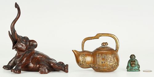 3 ASIAN BRONZE ITEMS, ELEPHANT,