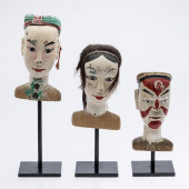 3 ASIAN CARVED AND PAINTED WOO
