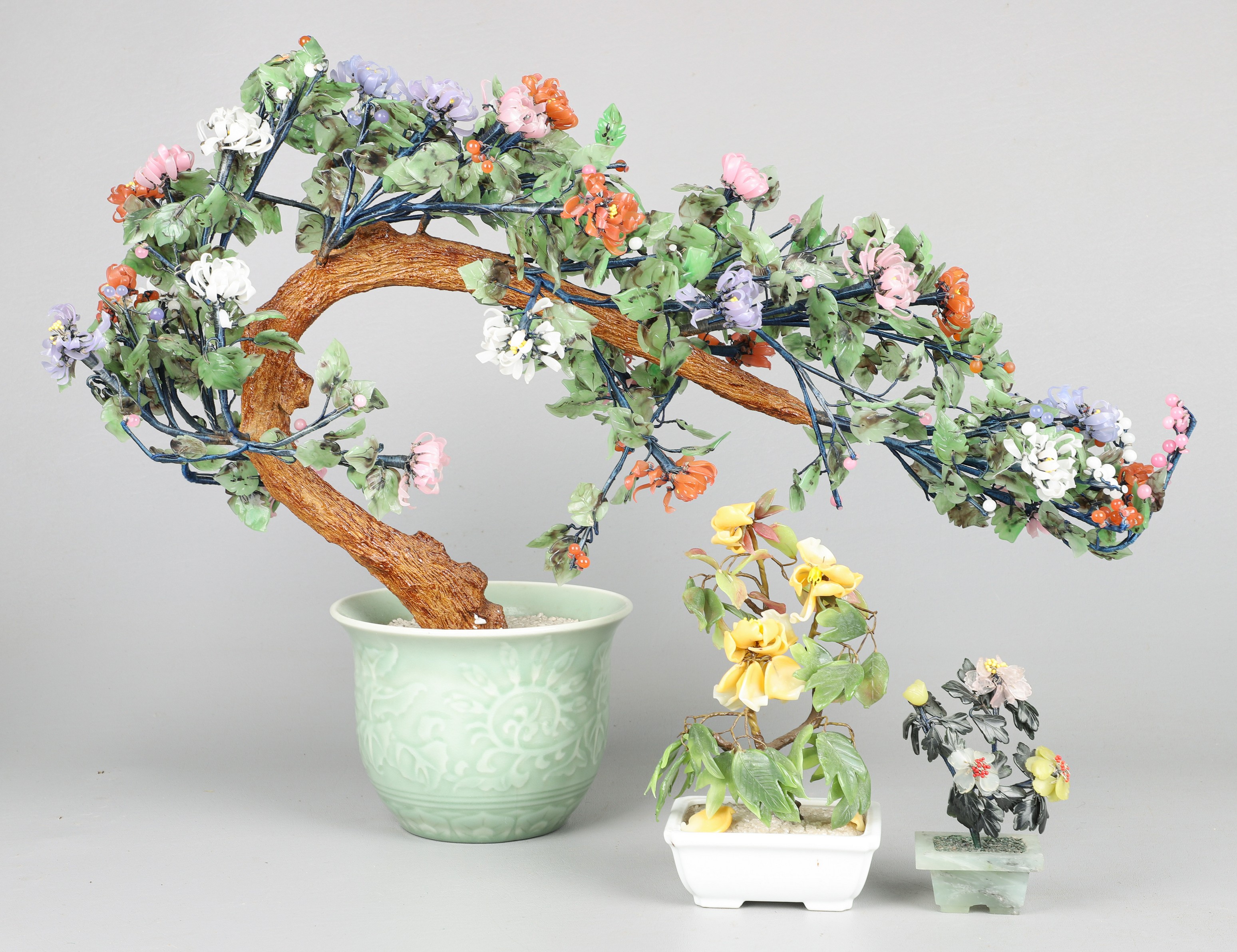 (3) Asian glass & stone floral