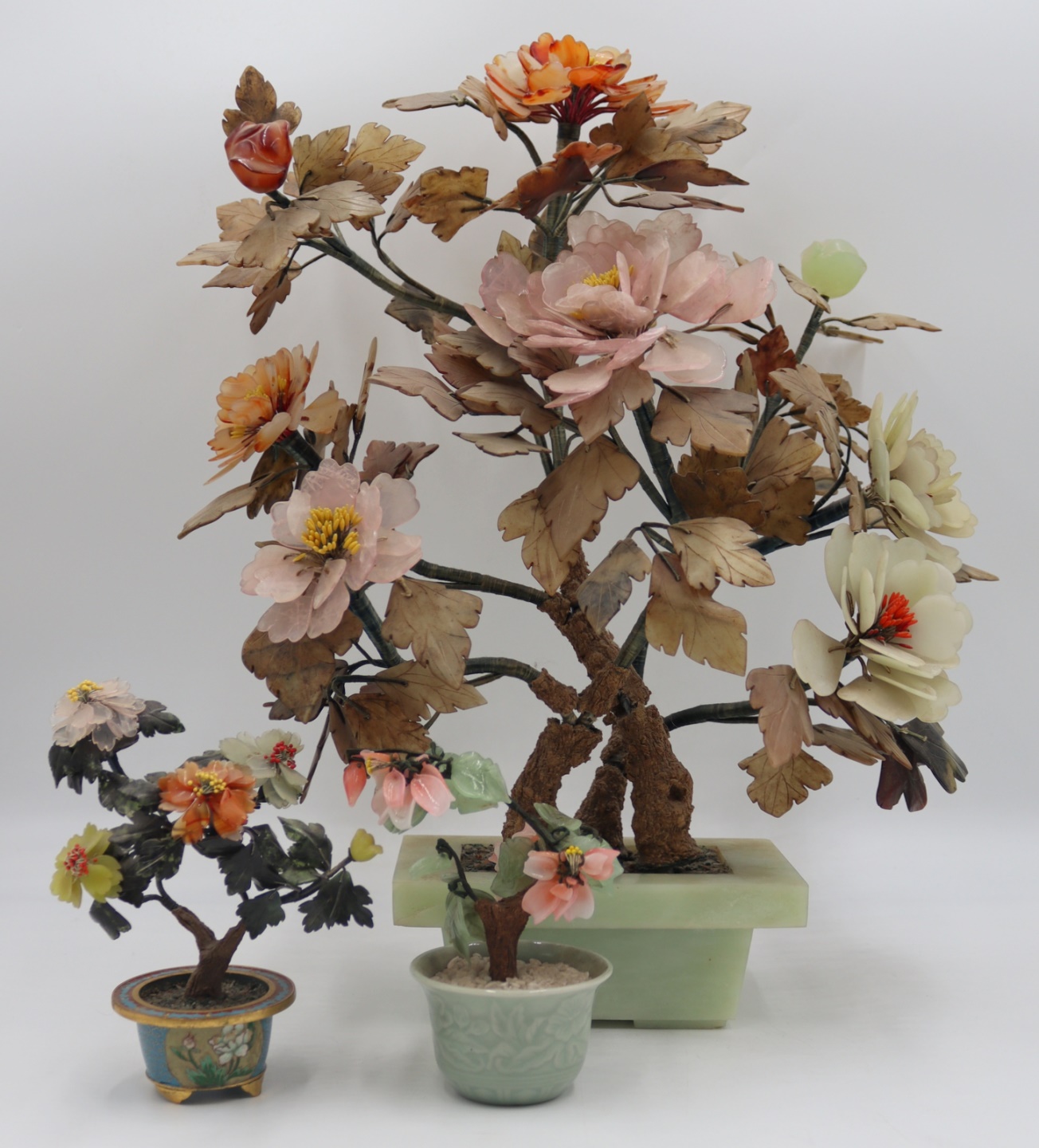 (3) ASIAN HARDSTONE FLORAL