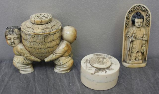 3 Asian Ivory Figures.From a