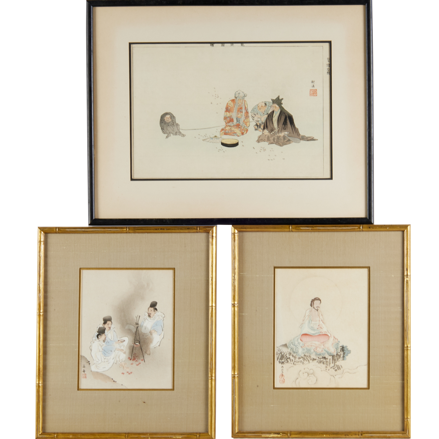 (3) ASIAN WOODBLOCK PRINTS, 19TH C.