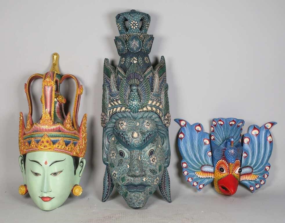 3 BALINESE WOOD MASKS3 Balinese