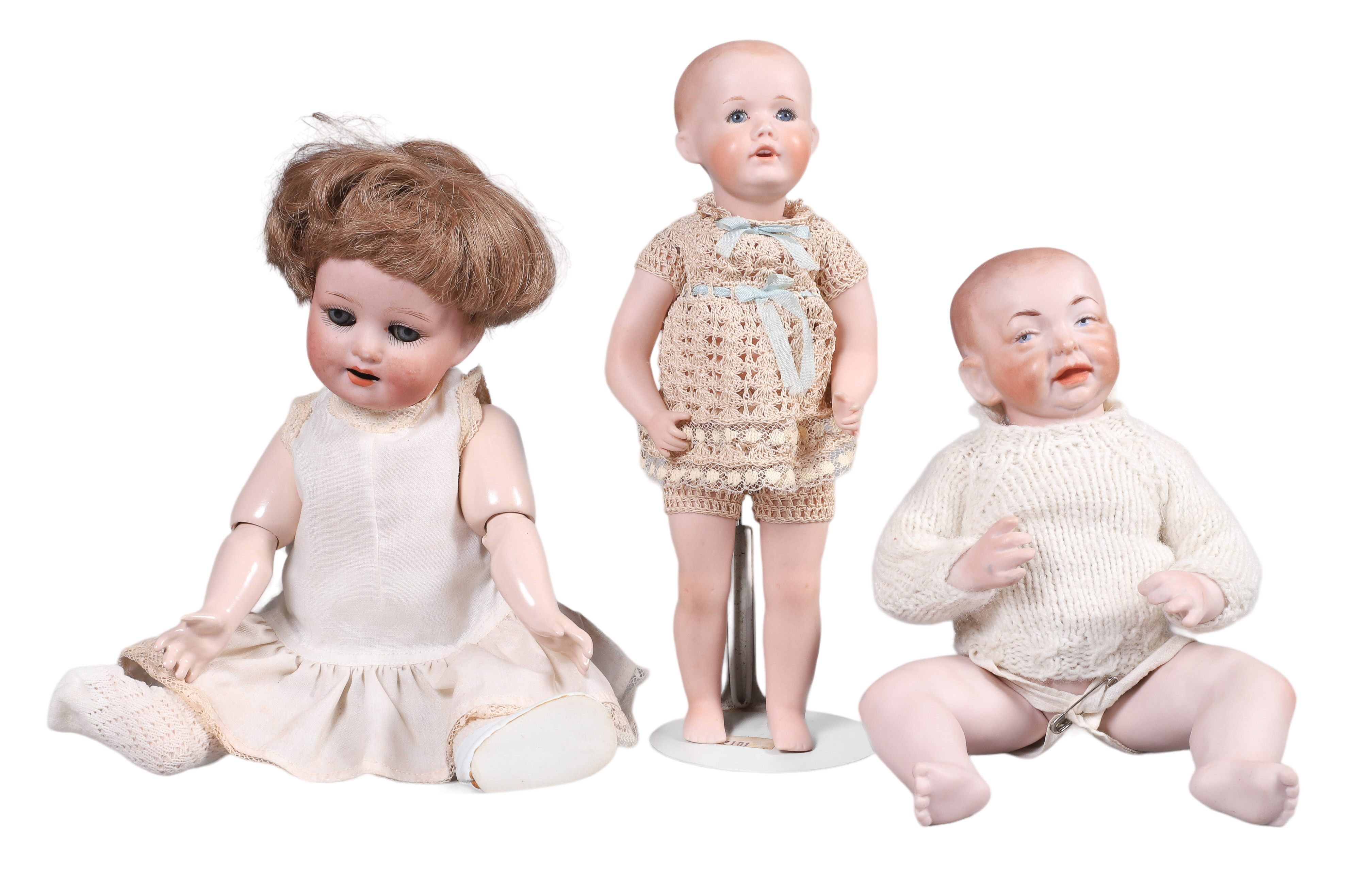 (3)  Bisque porcelain dolls, c/o