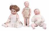 (3)  Bisque porcelain dolls, c