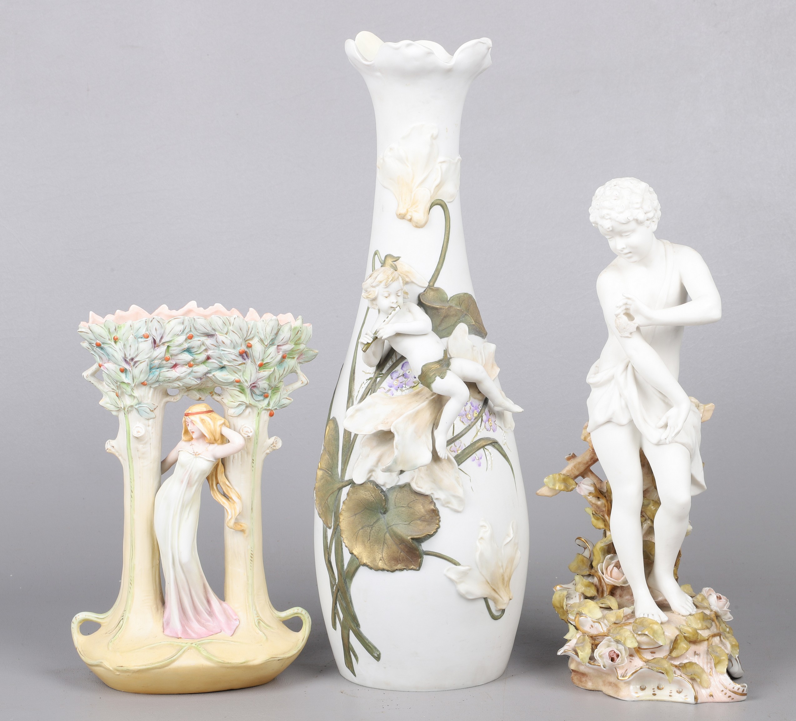 (3) Bisque porcelain vases to