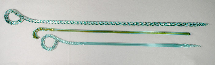 3 blown glass canes, aqua candy
