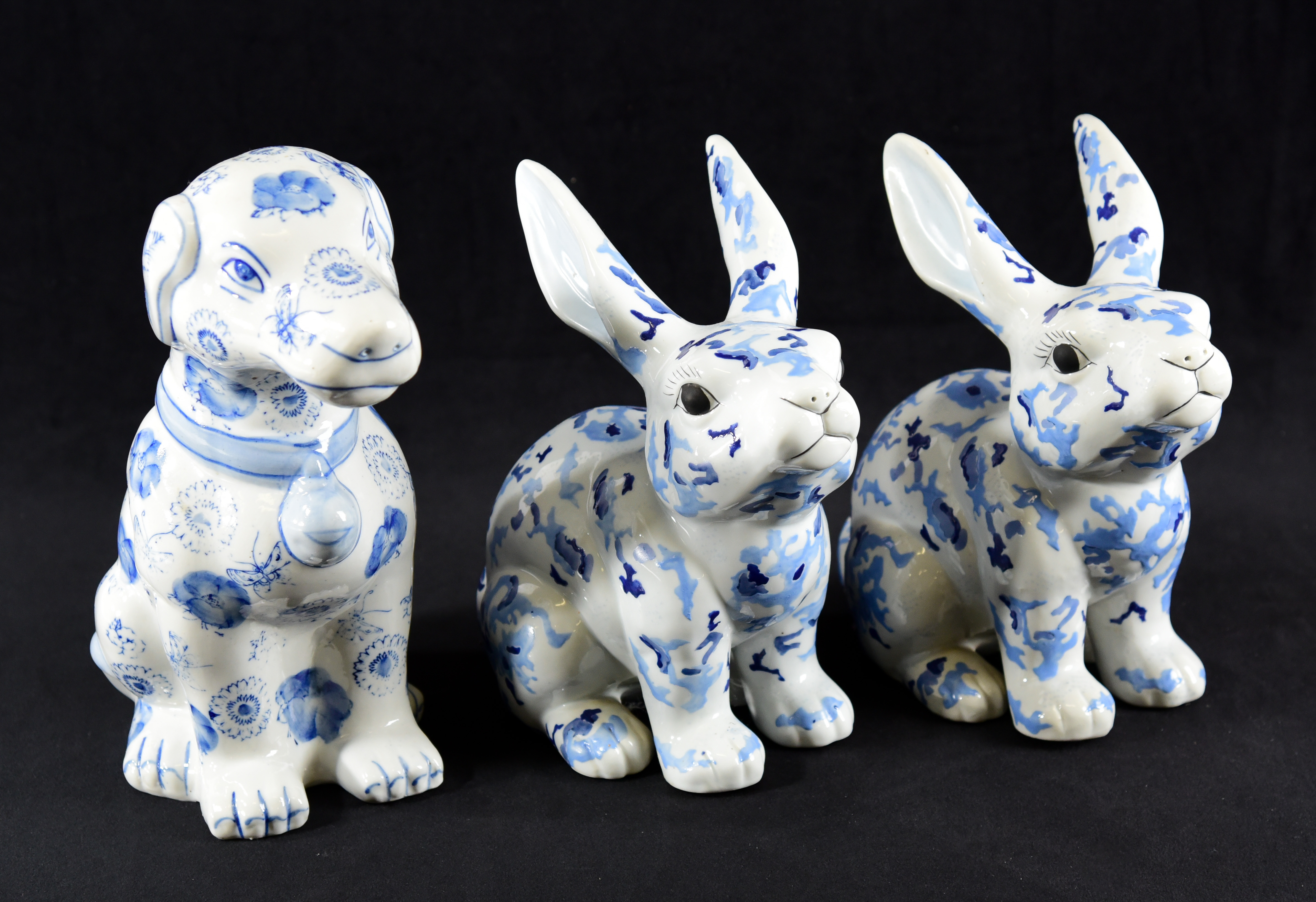 (3) Blue and White Decorated