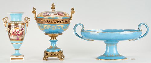 3 BLUE & GILT PORCELAIN ITEMS,