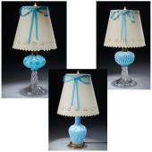 (3) BLUE GLASS FLUID AND VASE