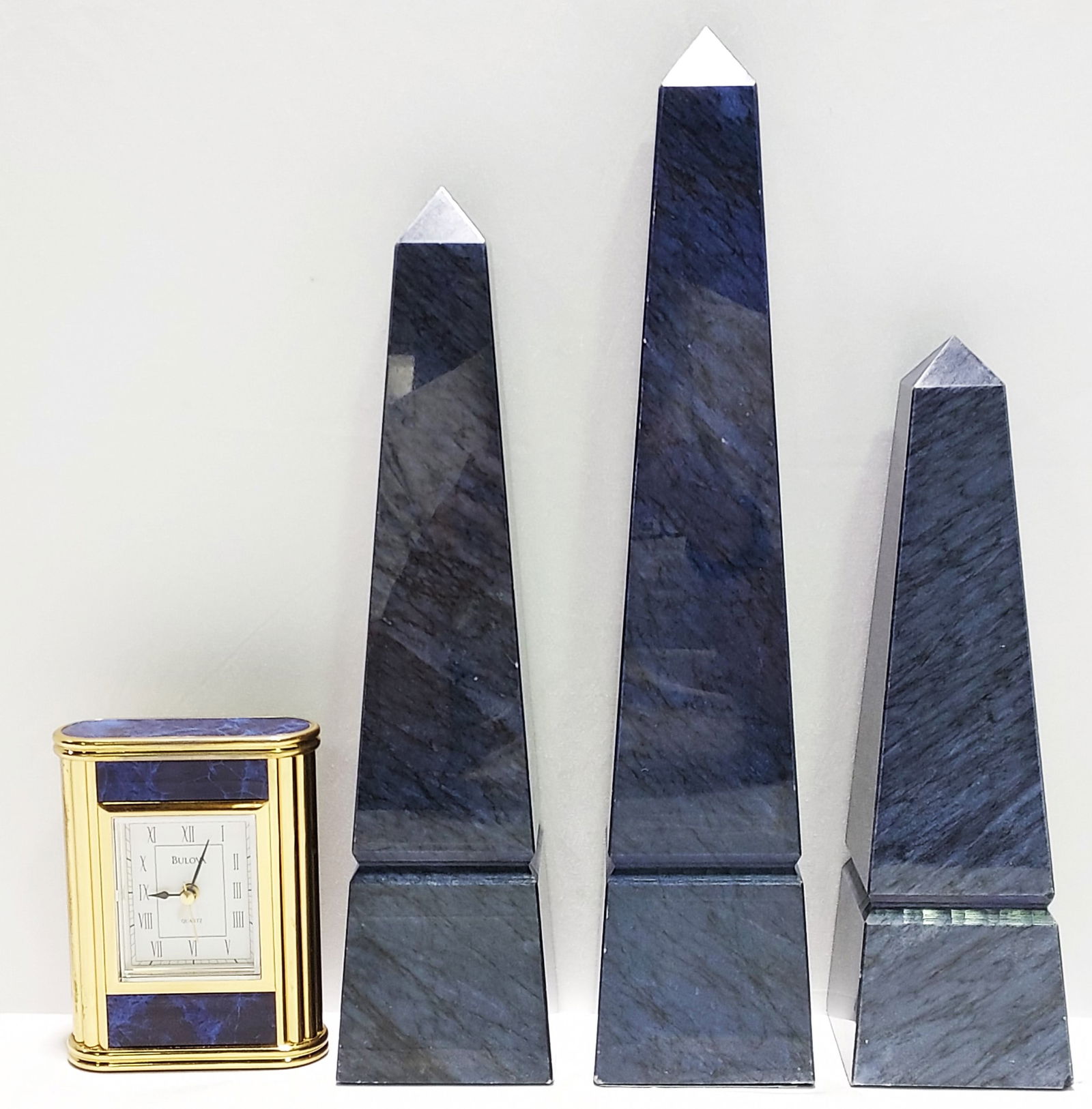 3 BLUE MARBLE OBELISKS & A BULOVA