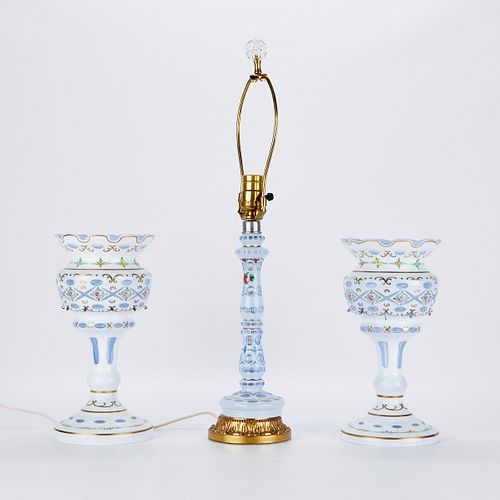 3 BOHEMIAN CUT OVERLAY GLASS