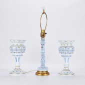 3 BOHEMIAN CUT OVERLAY GLASS L
