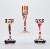 3 BOHEMIAN CUT OVERLAY GLASS L