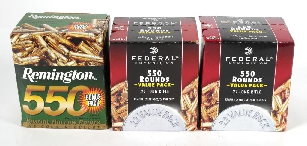 3 BOXES .22 LR AMMO, 550 RDS