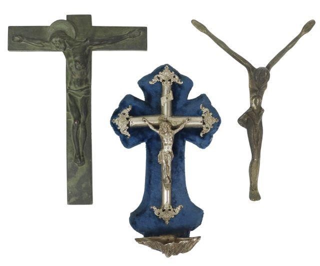(3) BRONZE CRUCIFIX & SILVER