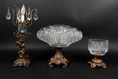 3 BRONZE & CUT GLASS DECORATIV