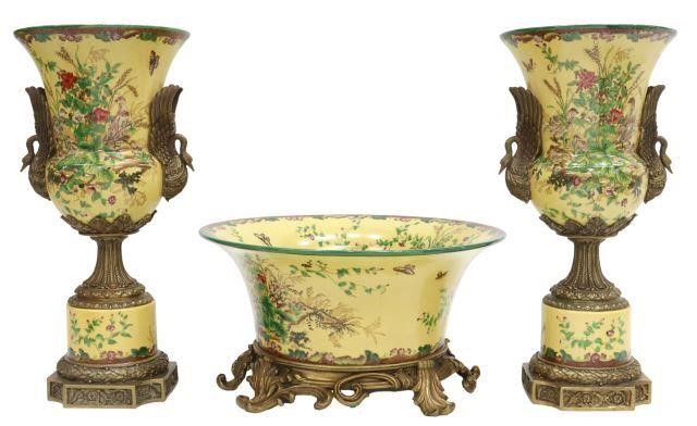 (3) BRONZE-MOUNTED PORCELAIN BOWL &