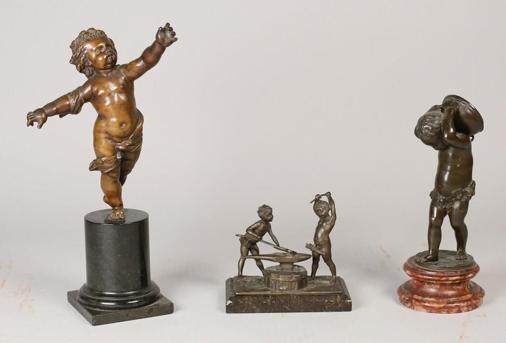 3 BRONZE PUTTI SCULPTURES3 bronze
