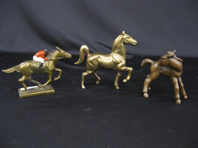 3 Bronzed Horse Figurines;deco race