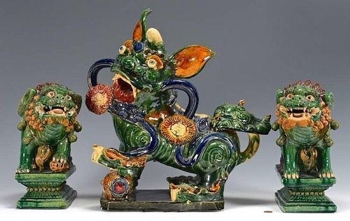 3 BUDDHIST LION POTTERY