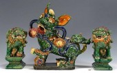 3 BUDDHIST LION POTTERY FIGURE