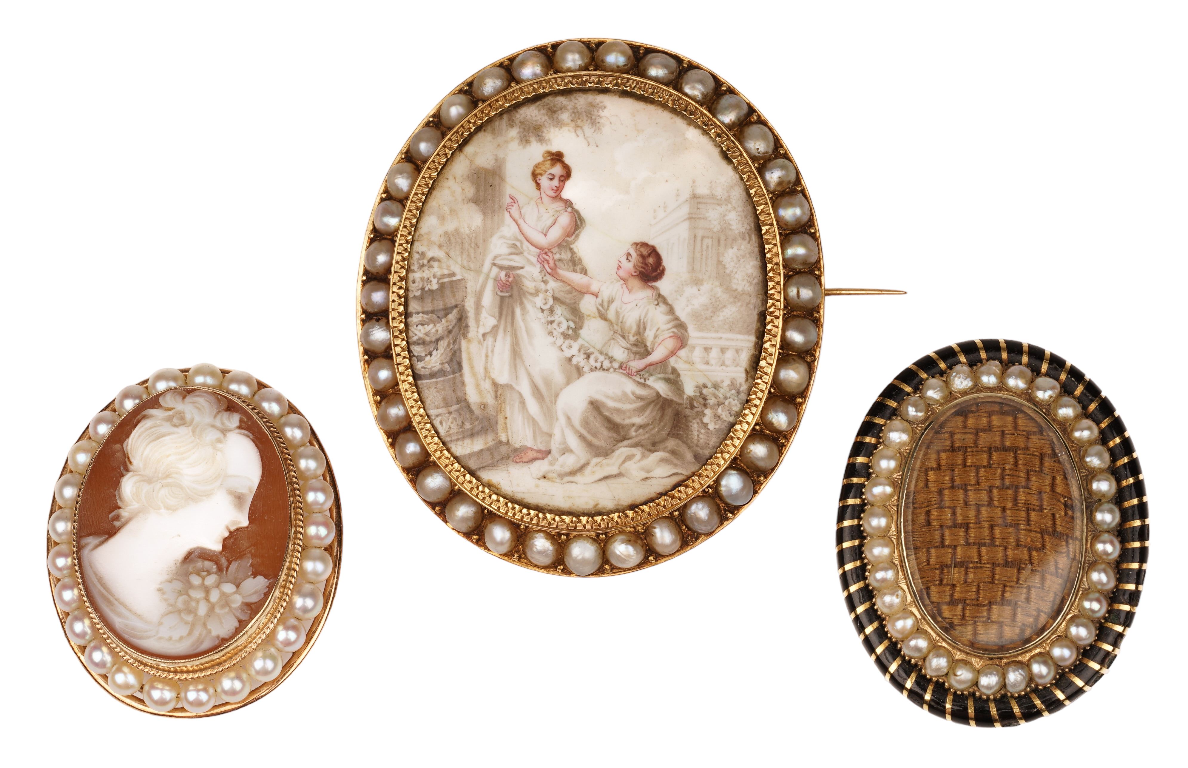 (3) Cameos, mourning and painted