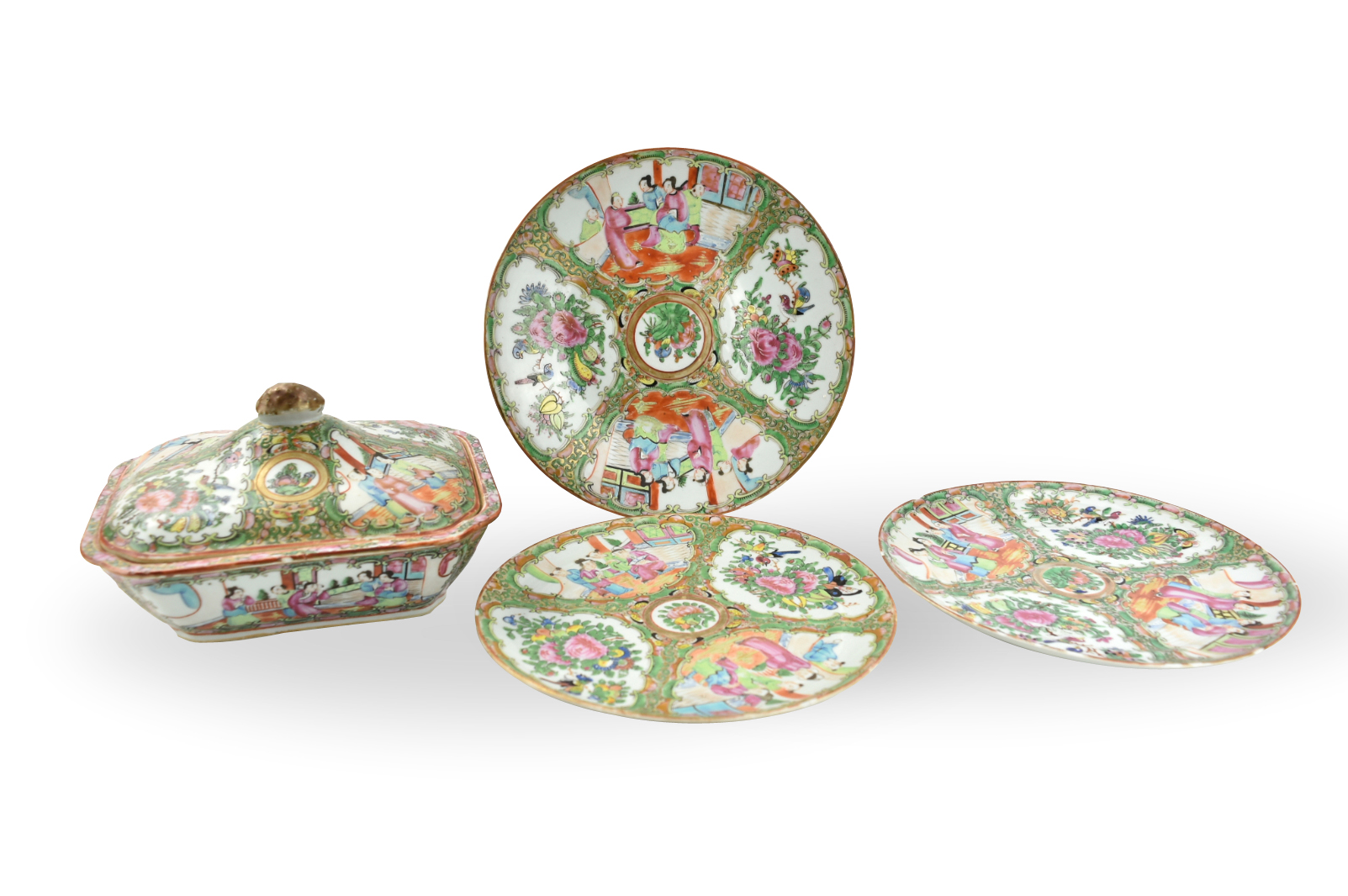 3 CANTONESE GLAZED PLATES &
