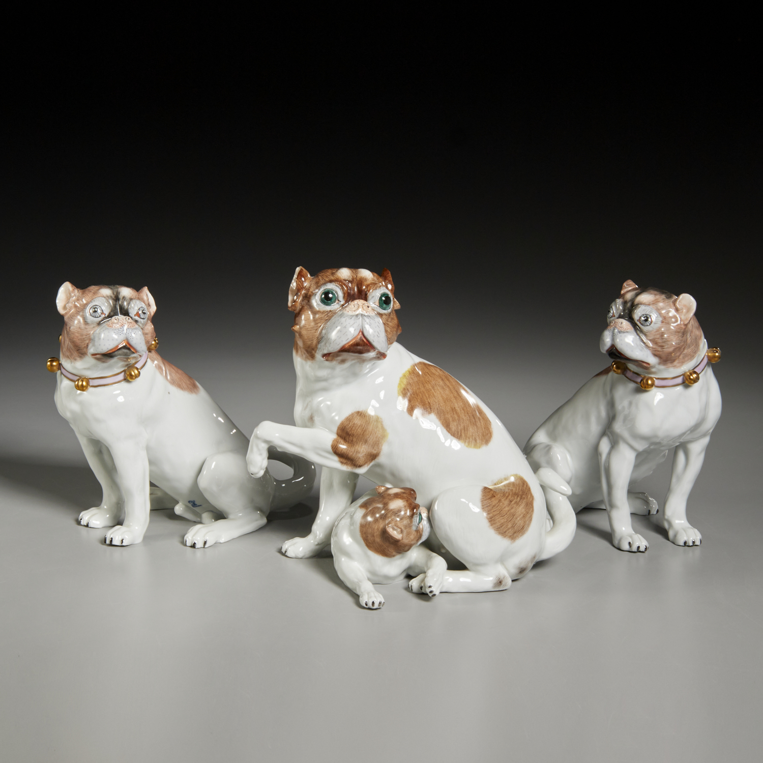 (3) CARL THIEME PORCELAIN PUG