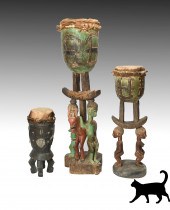 3 CARVED AFRICAN DRUMS: 1) Sen