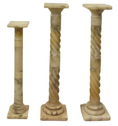 (3) CARVED ALABASTER COLUMN PLANT