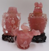 (3) CARVED CHINESE ROSE QUARTZ