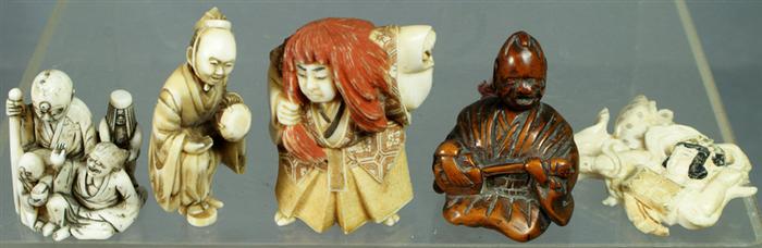 3 carved ivory, 1 carved wood