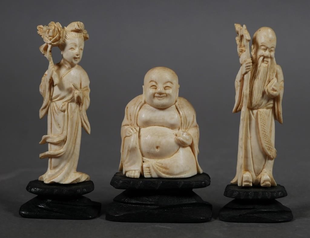 3 CARVED IVORY CHINESE FIGURESThree