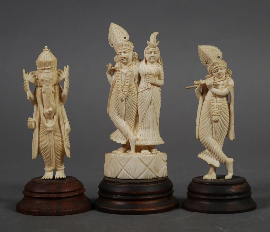 3 CARVED IVORY HINDU FIGURESThree